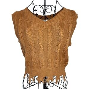Brown Cable Knit Sleeveless Top